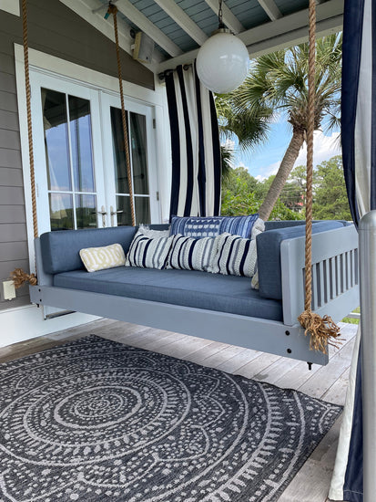 savannah swing bed on porch side view